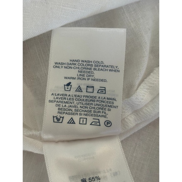 Lands End White Ivory Linen V-Neck Keyhole Eyelet 3/4 Sleeve Tunic Blouse Top XS - Picture 11 of 12